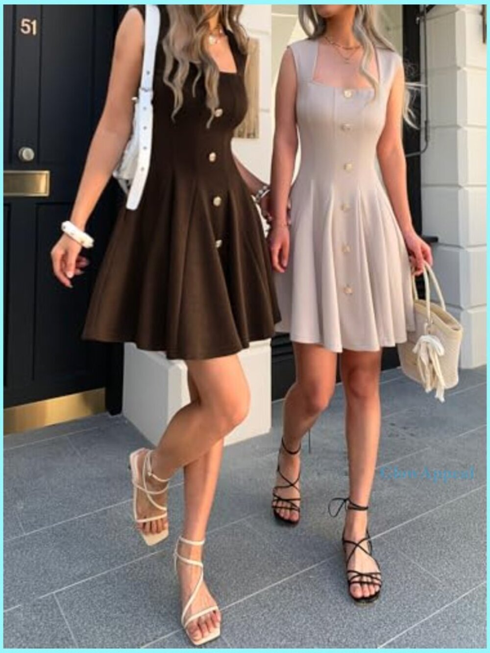 Sleeveless Square Neck A-Line Dress with Pockets for Work Casual Cocktail - Picture 4 of 7